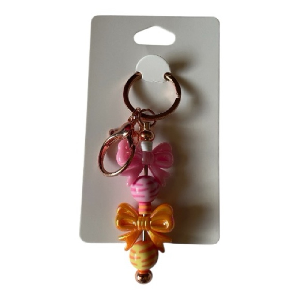 4/$20 Handmade Pink and Orange Bow Keychain